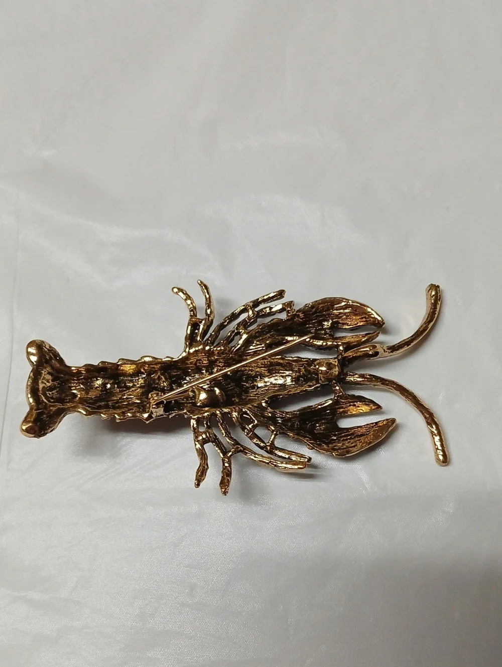 Large Lobster Brooch Pin Goldtone Metal Encrusted w/ Pink Crystals RARE Jewelry